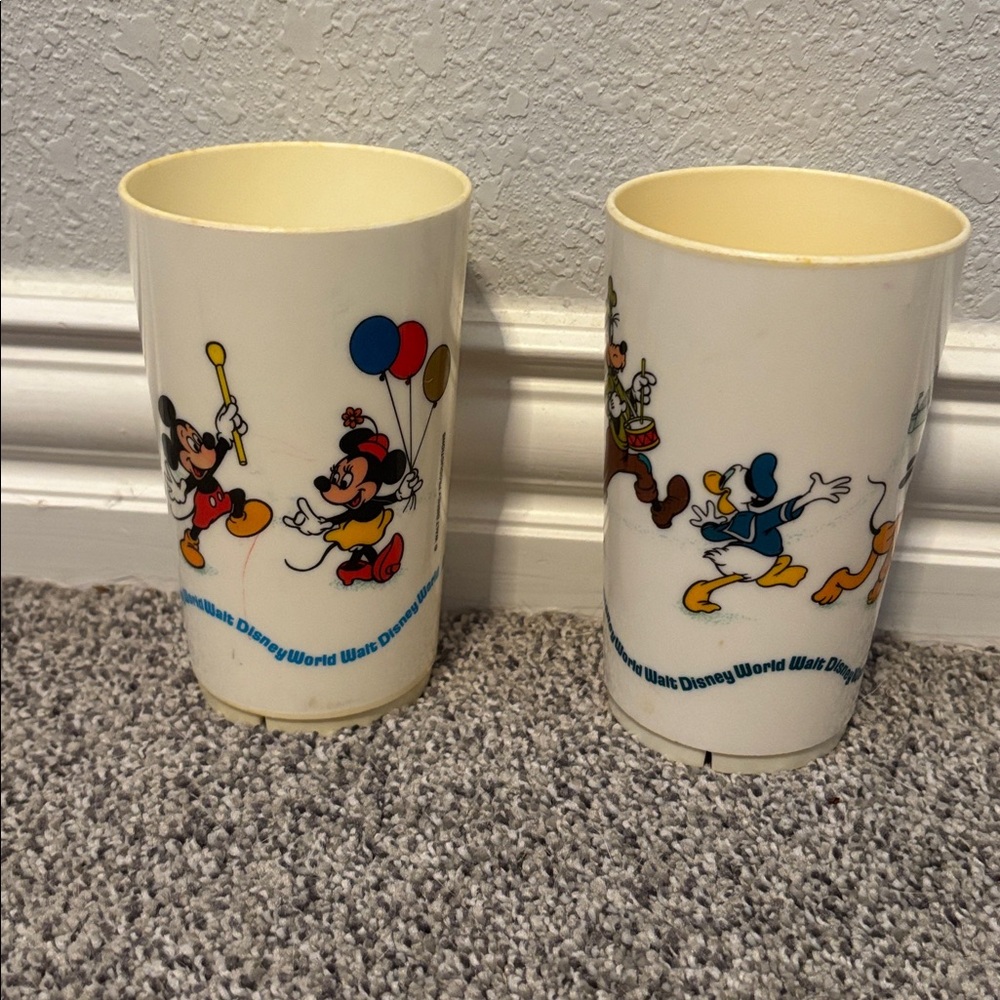 Vintage 1970’s Disney World Plastic Cups with Mickey and Donald